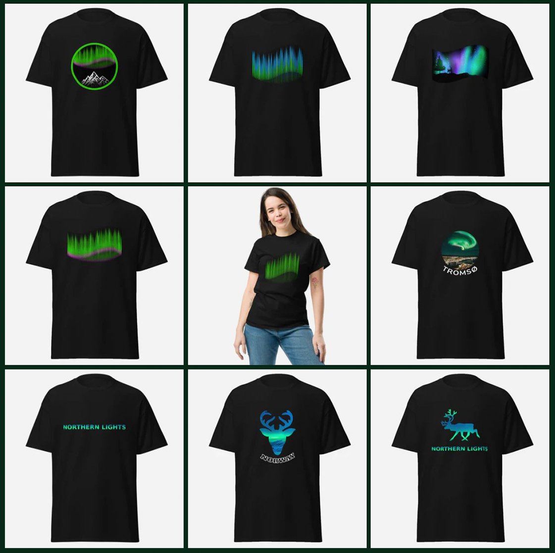 T-shirts inspired by the Northern Lights.