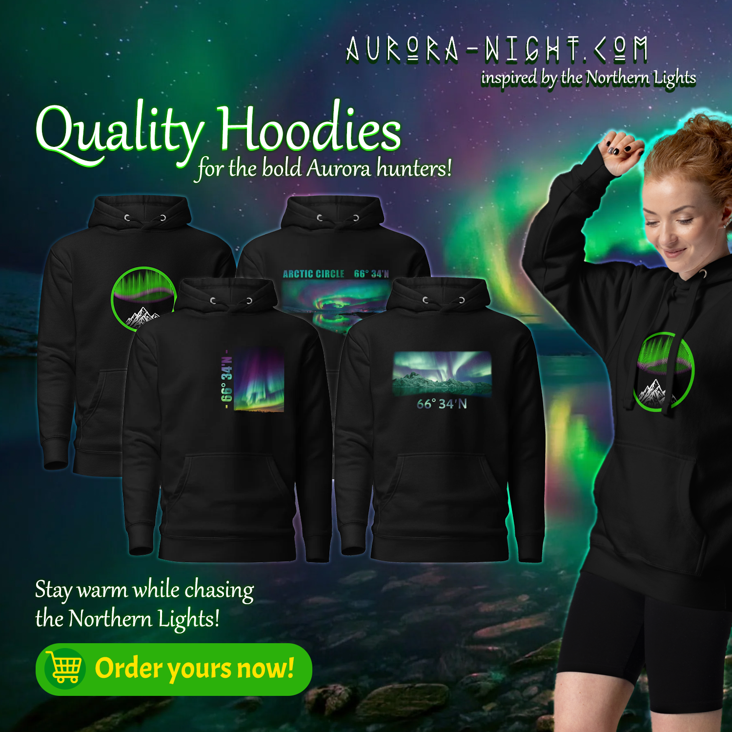 Hoodies inspired by the Northern Lights.