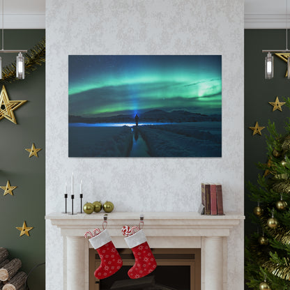 Aurora Borealis snow mountain canvas on wall.