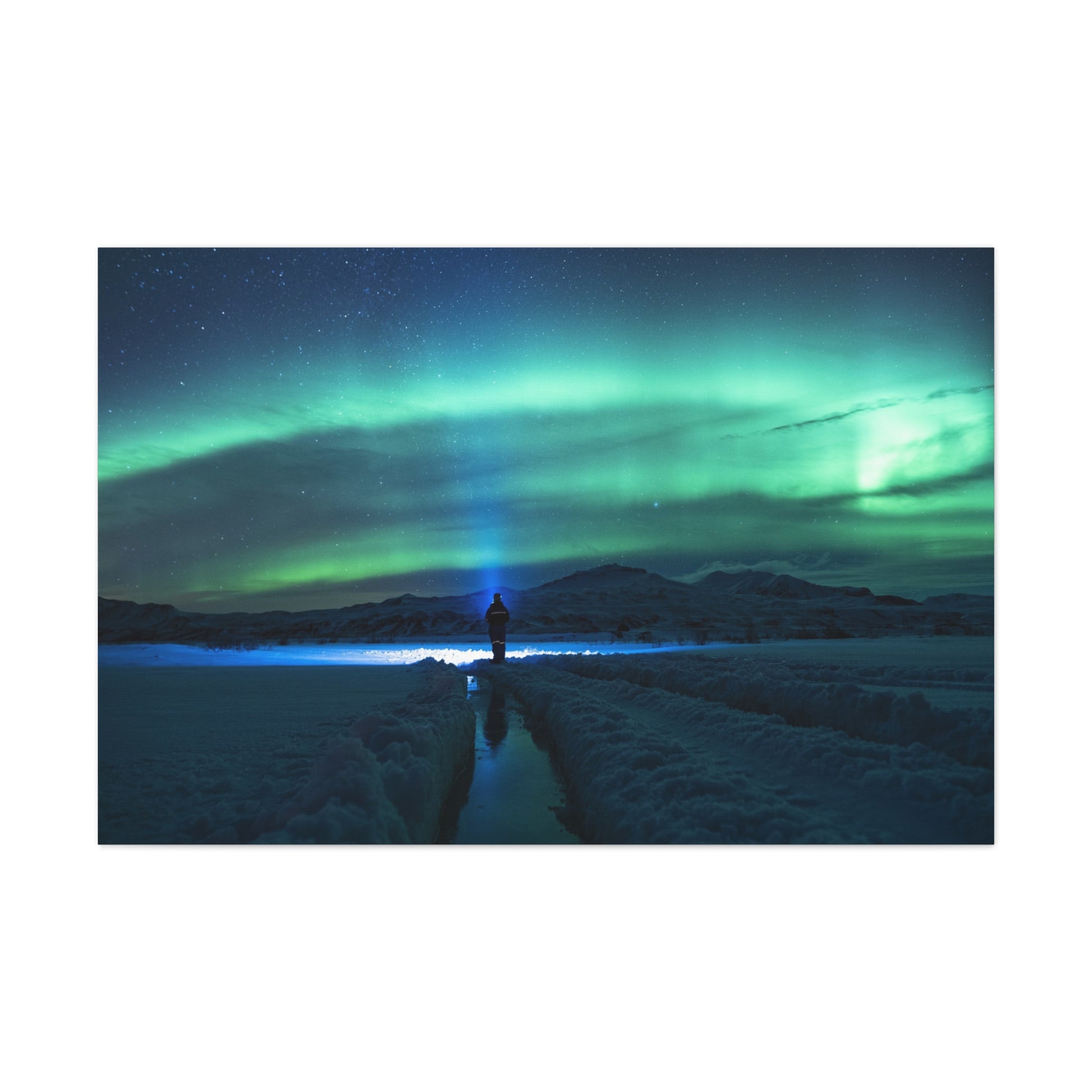 Northern lights over mountains, canvas print art.