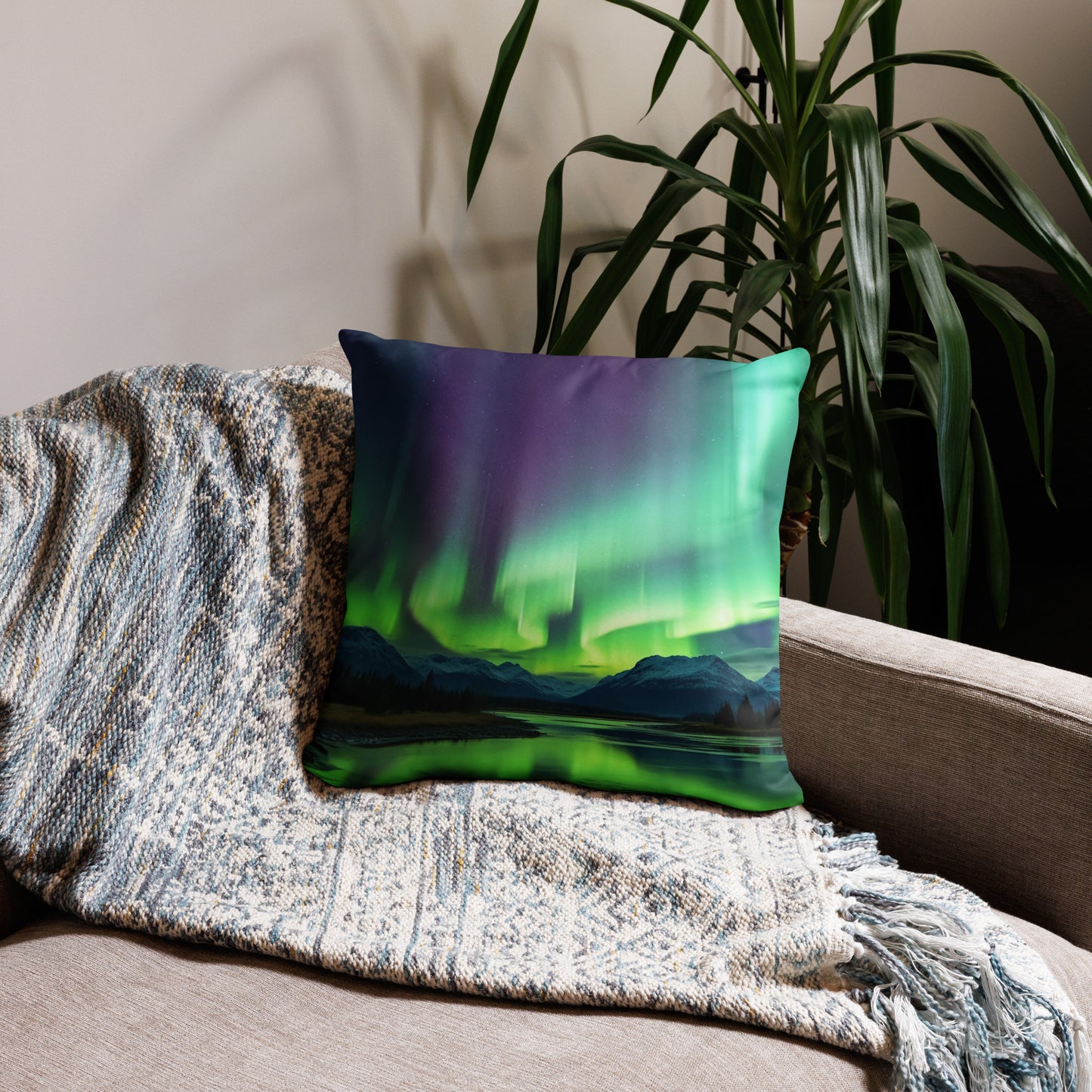 Pillow design inspired by the Northern Lights.