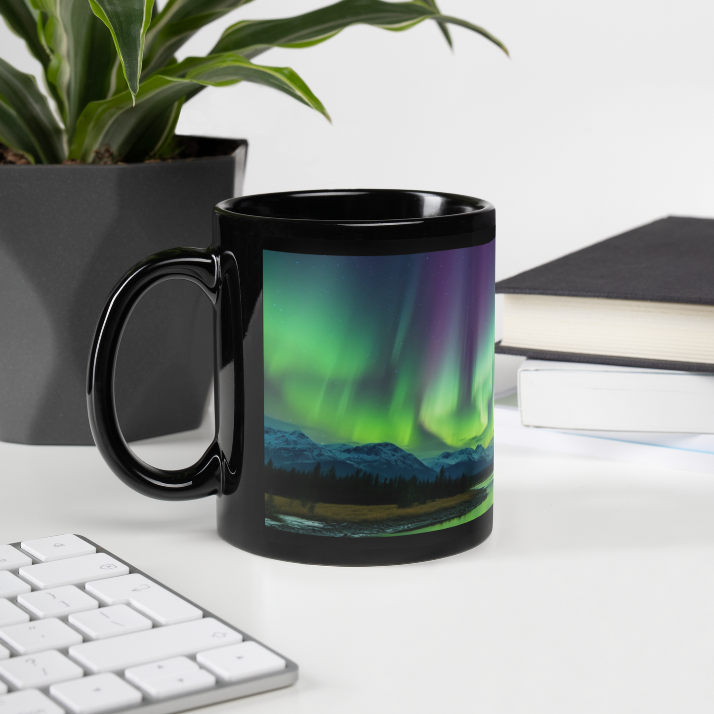 Enjoy your coffee with this aurora borealis northern lights mug.