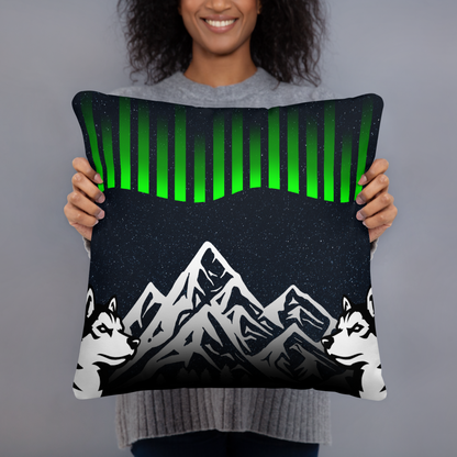 A girl holding our Northern Lights pillow. Quality materials and fancy.