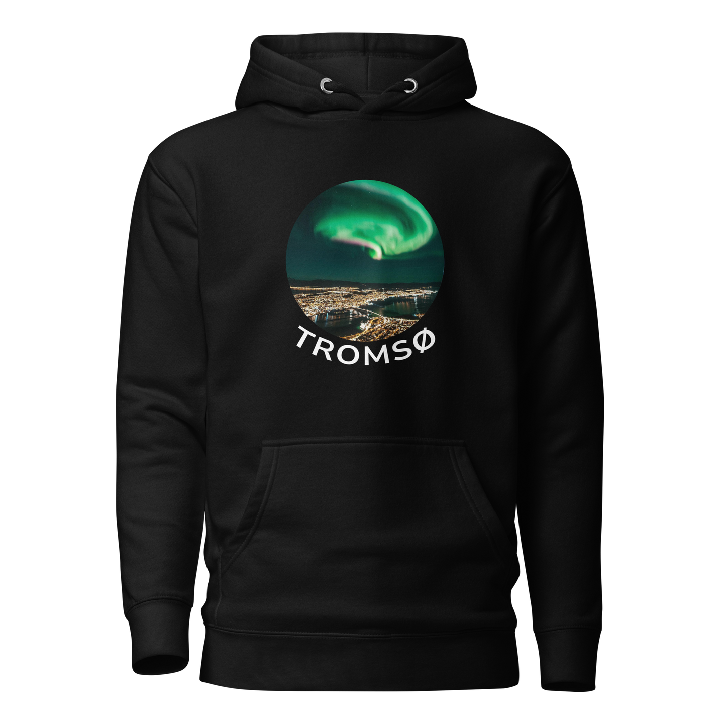 Northern Lights inspired hoodie, featuring Tromso.