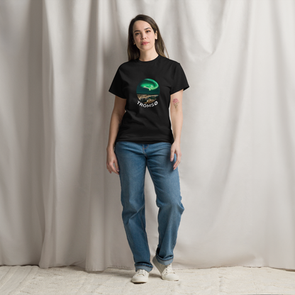 Tromso and Aurora Borealis featured on a tshirt. Buy yours today.