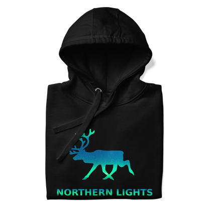 Unisex hoodies featuring Northern Lights and a reindeer.