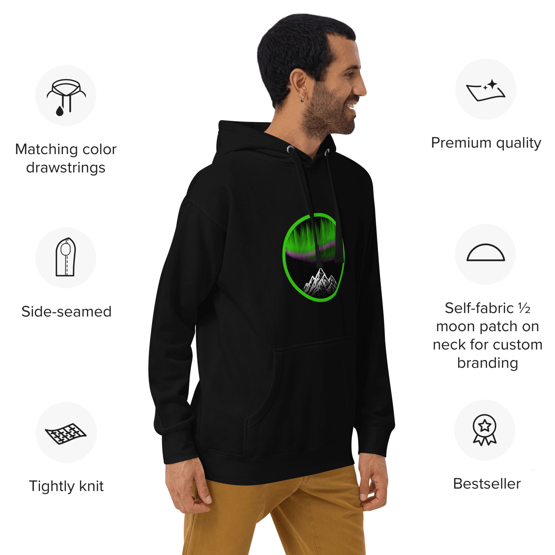 Premium quality hoodie inspired by the Northern Lights.