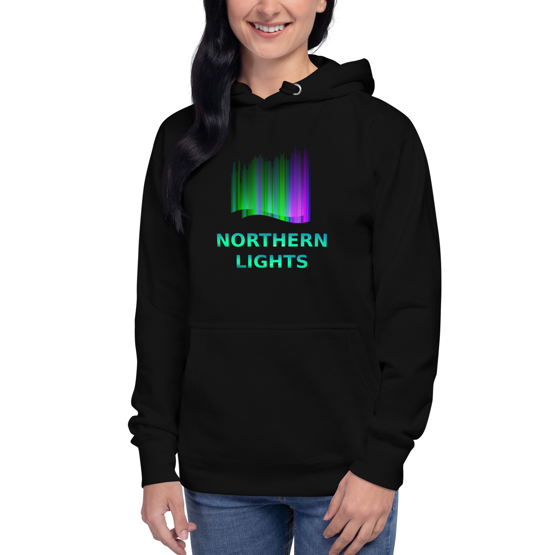 Unisex hoodie northern lights, for both men and women.