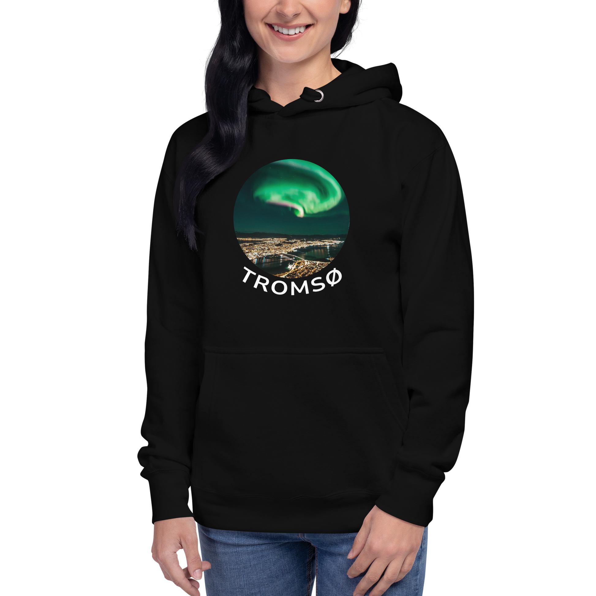 Men/women unisex hoodie featuring Tromsø and Northern Lights.